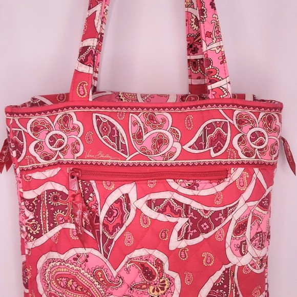 Vera Bradley Rosy Posies Laptop Tote Bag Pink Paisley - Picture 2 of 8